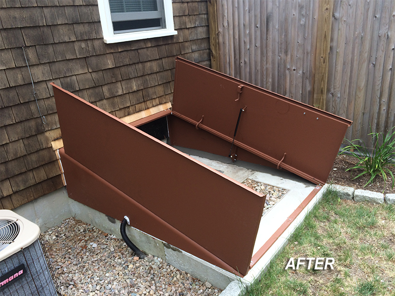 Old wood unit was leaking and undersized. Covered with shingles by customer. Dennis, Mass. 